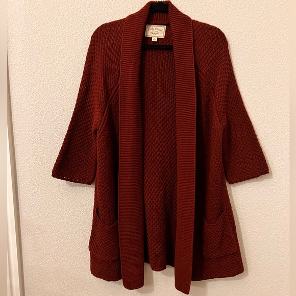 Lucky Brand Cardigan Burgundy 3/4 Sleeve size Large - Picture 6 of 7